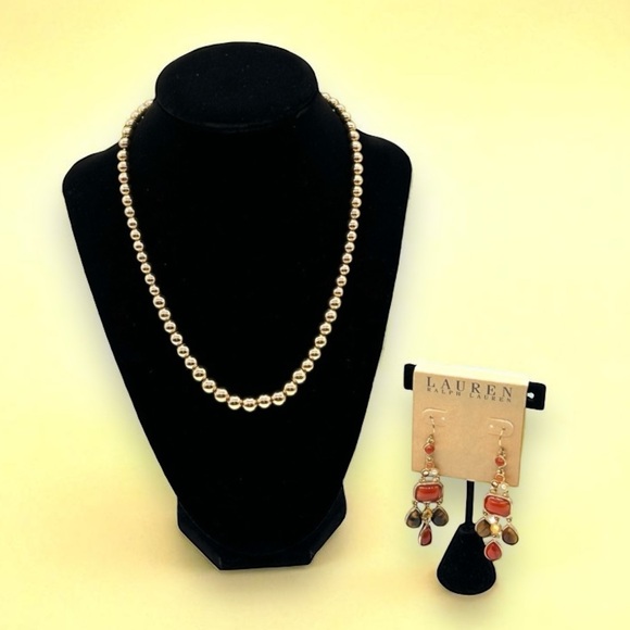 NWT Ralph Lauren Dangle Earrings & Gold Tone Graduated Bead Toggle Necklace 17" - Picture 15 of 15